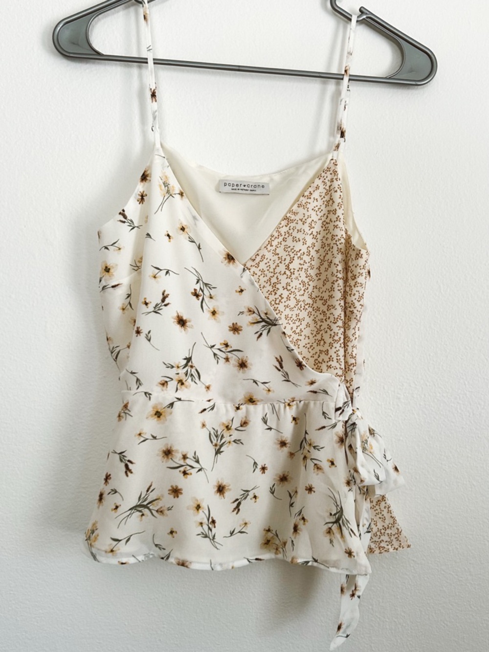 Paper Crane Cream Floral Wrap Cami with Side Tie